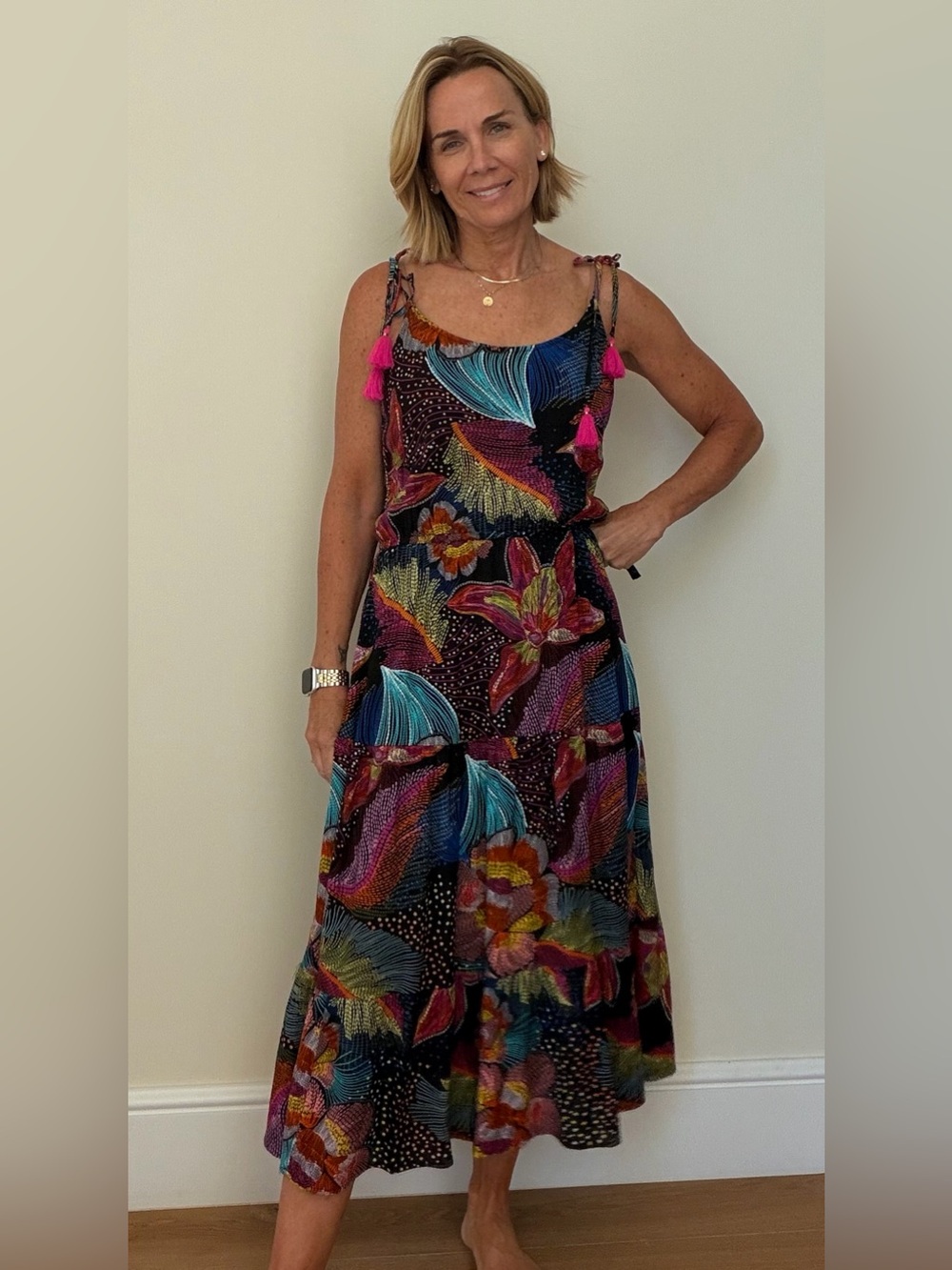 La Blanca Black Multicolor Floral Tie-Strap Maxi Dress